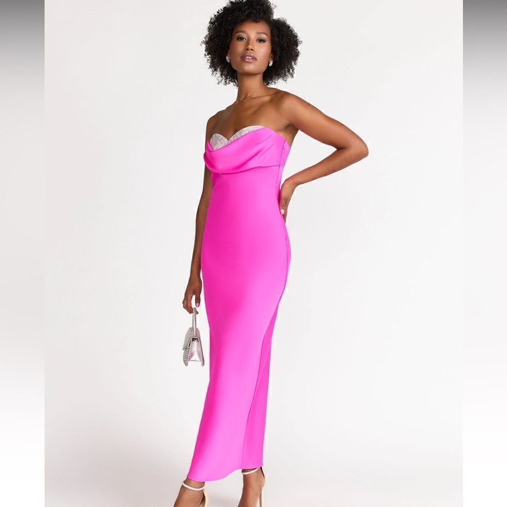 Lena Strapless Cowl Neck Satin Maxi Dress- Size Medium